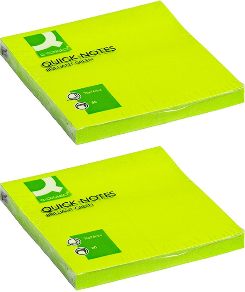2x Karteczki samoprzylepne Q-connect Brilliant, 76x76mm, 80 karteczek, zielony neonowy