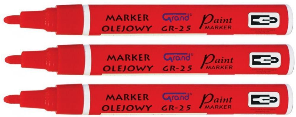 3x marker olejowy Grand, GR-25, okrągła, 1.8mm, czerwony