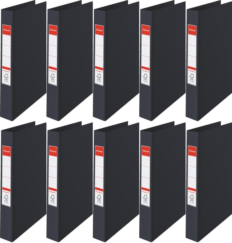 10x Segregator Esselte Vivida, A4, szerokość grzbietu 42mm, do 190 kartek, 4 ringi, czarny