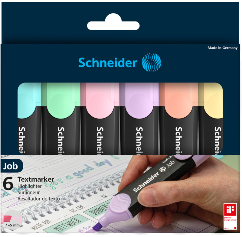 Zakreślacz Schneider Job Pastel, 5mm, ścięta, 6 sztuk, mix kolorów pastelowych