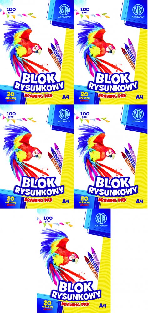 5x Blok rysunkowy Astra Astrapap, A4, 100g, 20 arkuszy, biały