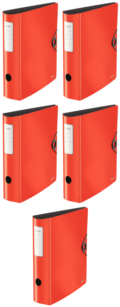 5x Segregator A4 Leitz Solid Active, PP, 82mm, do 500 kartek, jasnoczerwony