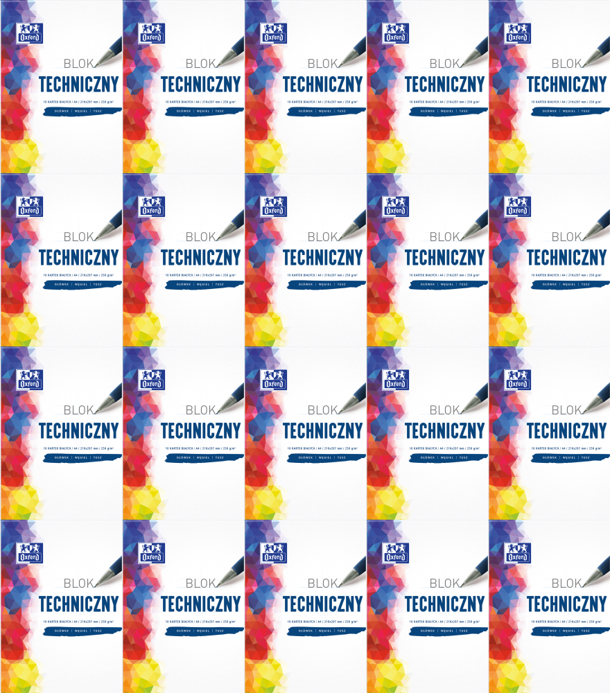 20x Blok techniczny Oxford, A4, 10 kartek, biały