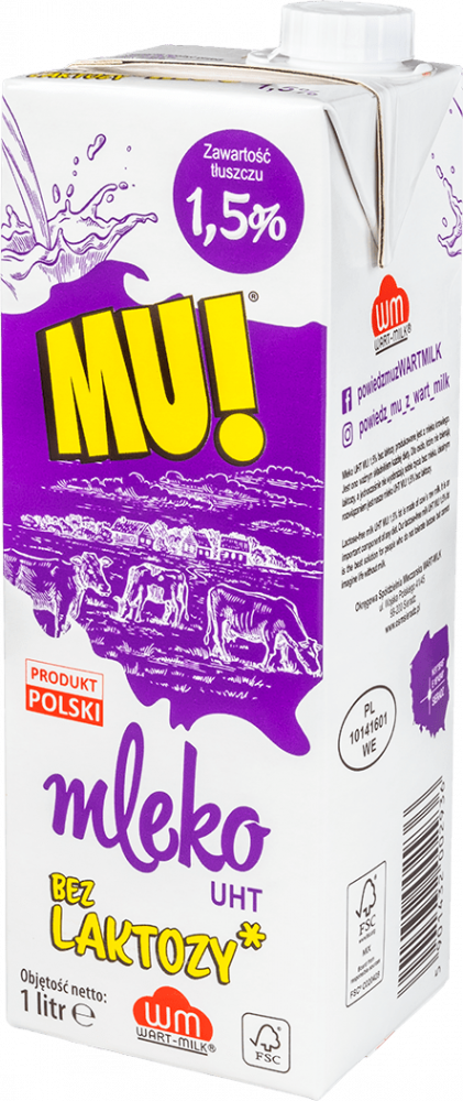 Mleko UHT Wart-Milk MU!, bez laktozy, 1.5%, 1l