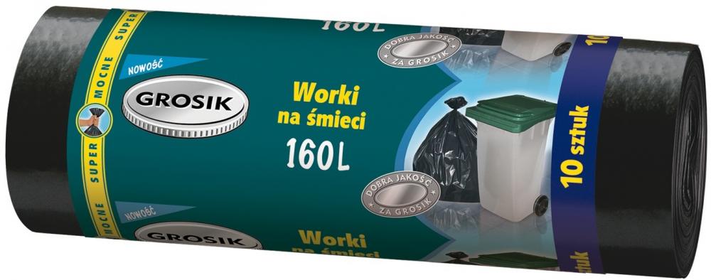 Worki na śmieci Grosik, na odpady zmieszane, 160l, 10 sztuk, czarny