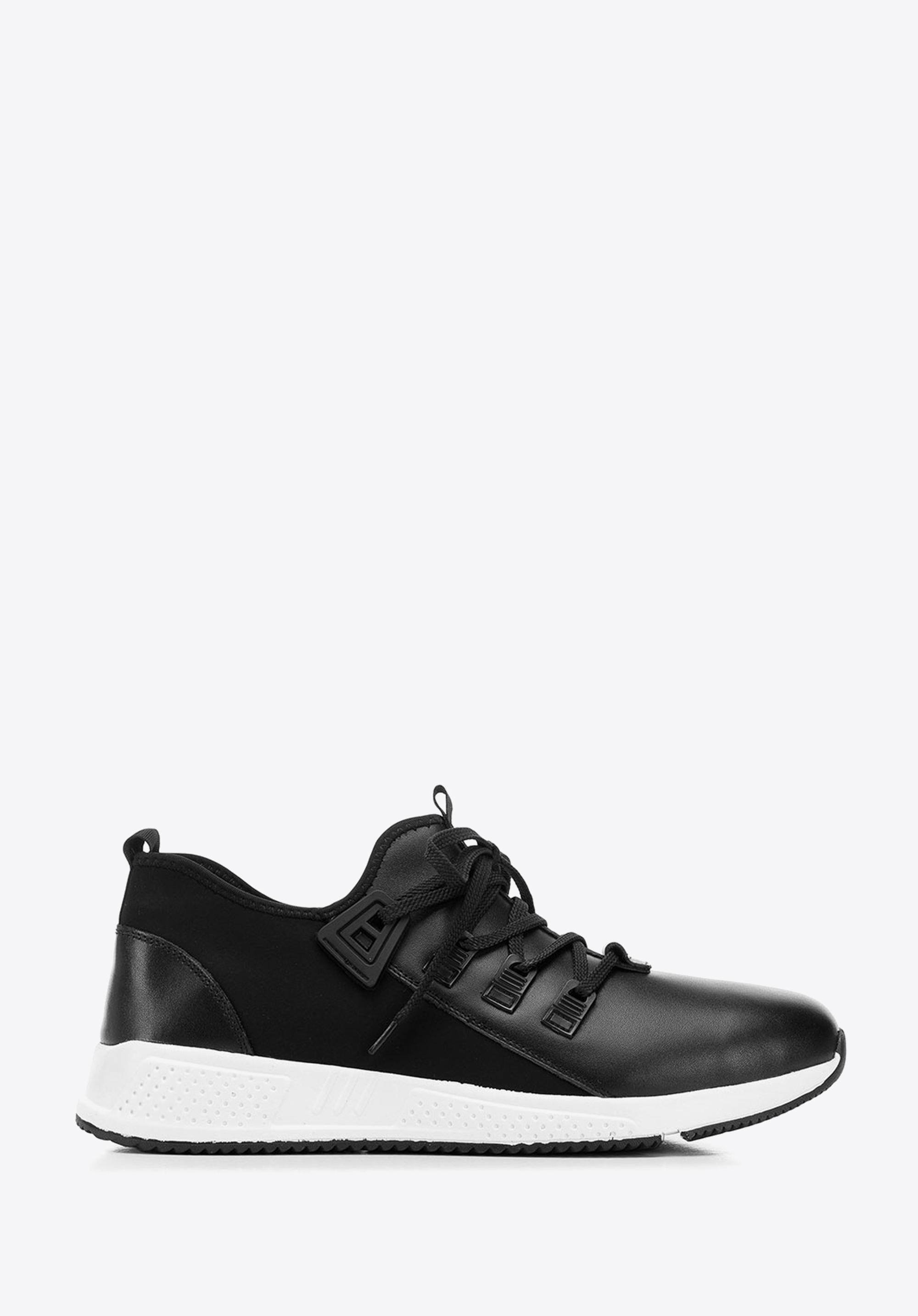 Męskie sneakersy ze skóry i tkaniny czarne
