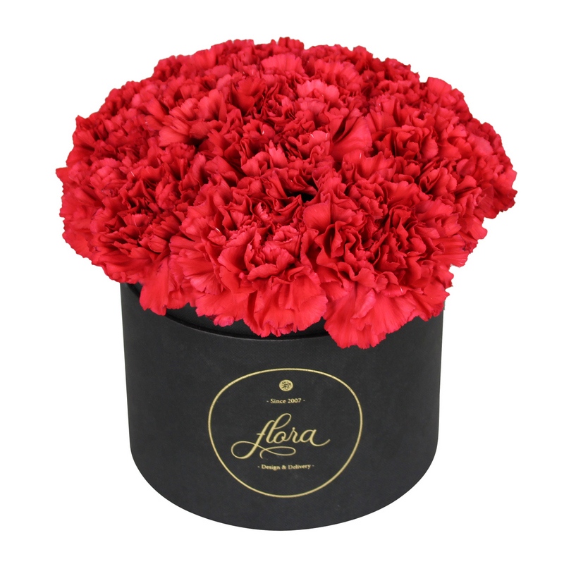 FlowerBox - czerwone goździki w czarnym pudełku (średni)