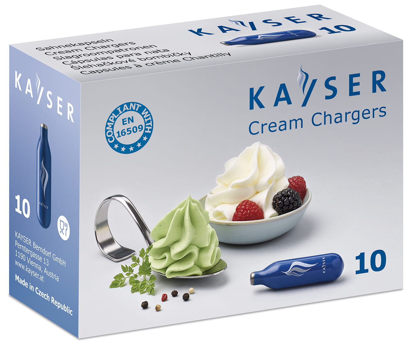 Naboje do syfonów do bitej śmietany, opakowanie 10 szt Kayser BLUE