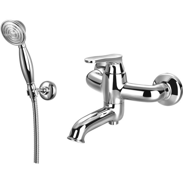 OMNIRES Bateria wannowa ścienna ART DECO chrom połysk z zestawem prys