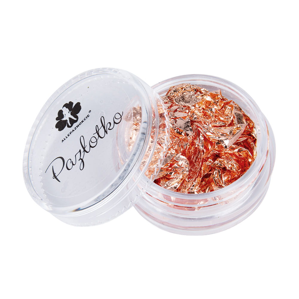Pazłotko dwustronne FLAME Allepaznokcie ultracienka folia do zdobień w płacie miedź 14x14cm słoiczek 7ml Nr 3