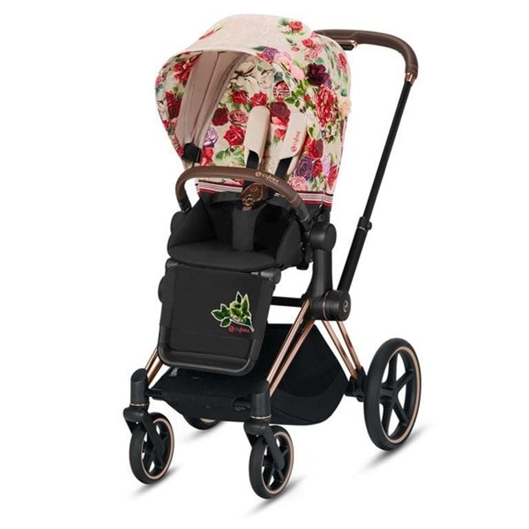 Cybex, Priam 2.0 Fashion Collection - wózek spacerowy -Spring Blossom Light-Chrome z brązową rączką