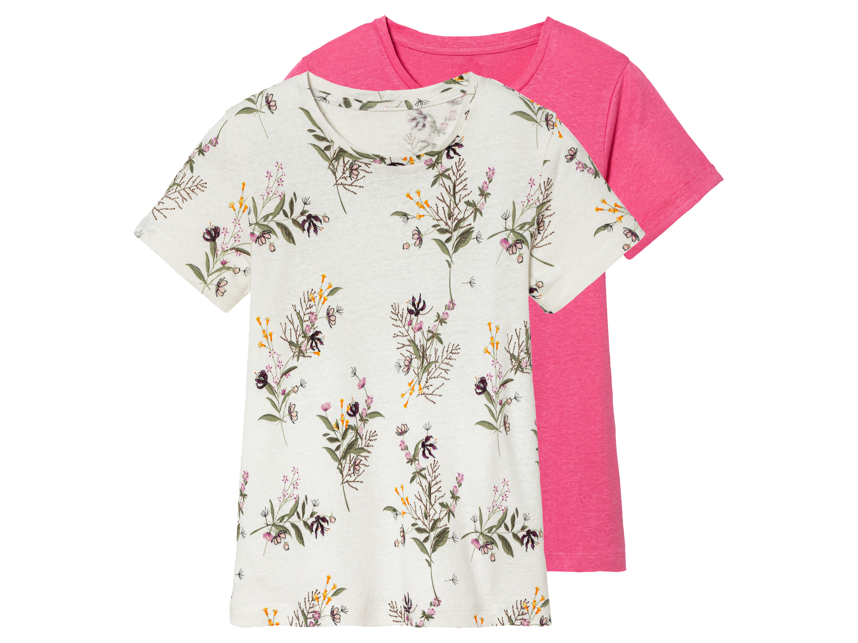 lupilu T-shirty dziecięce z lnem i wiskozą, 2 sztuki 98/104, Różowy/ biały