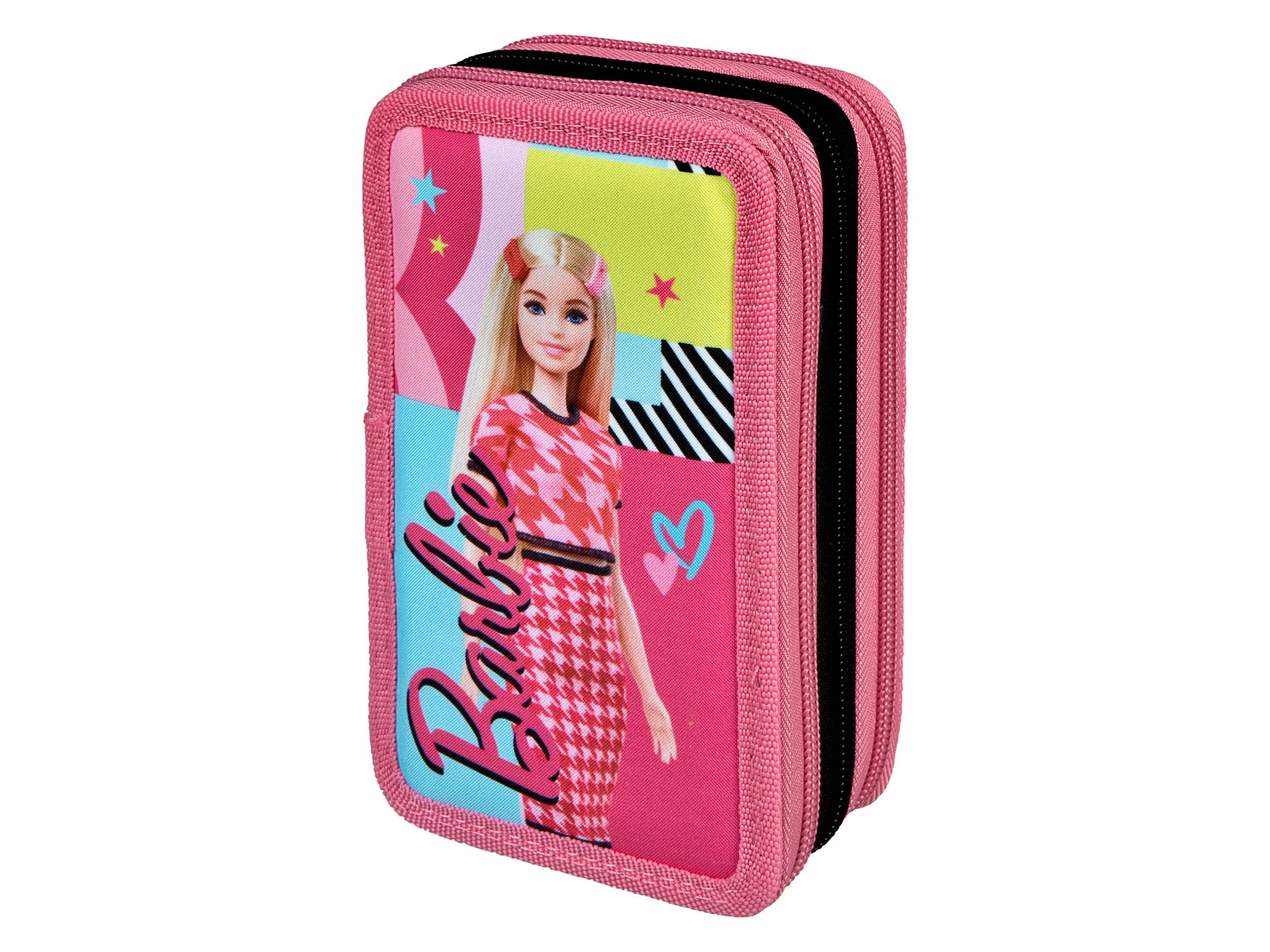 Barbie Potrójny piórnik z wyposażeniem Różowy