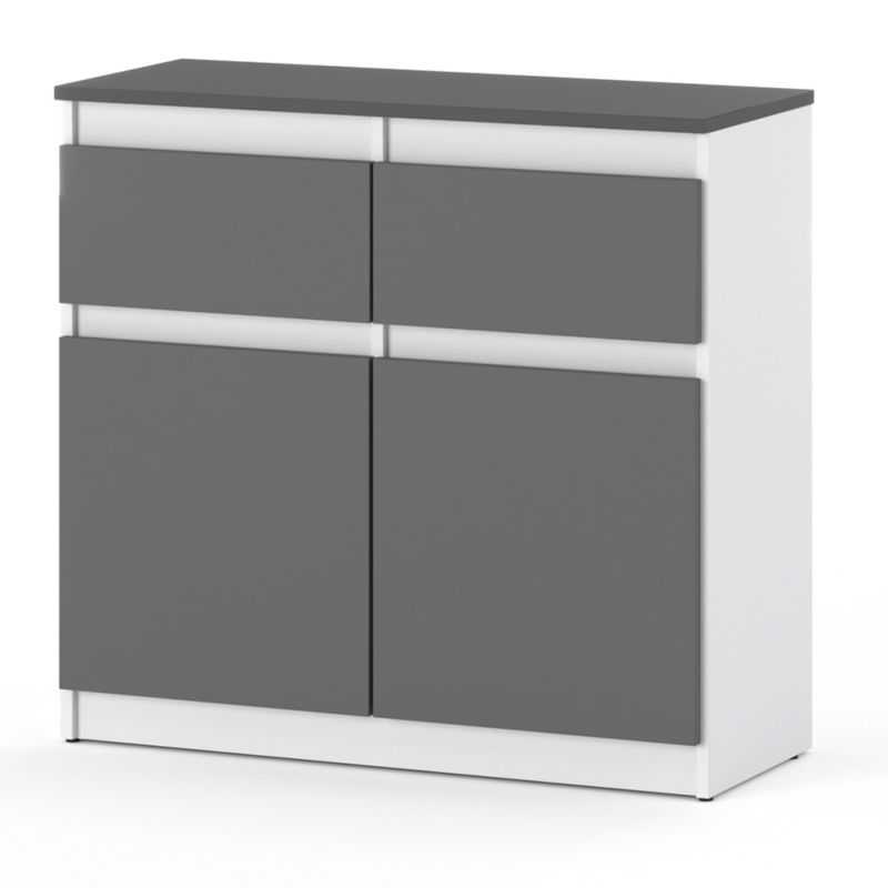 Komoda Hurtownia-Mebli Szuflady 2 Oleksa Plus 2D2SZ 80cm Biały Mat Szary Mat 80x35x75 cm 1szt.
