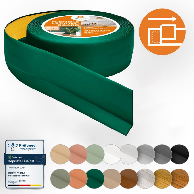 Listwa przypodłogowa PCV 50x20mm, QUEST, samoprzylepna elastyczna, miękka listwa podłogowa, cokołowa, zielony, 15m