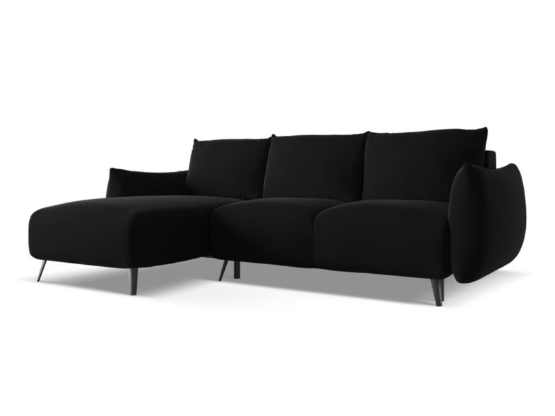 Narożnik lewostronny z funkcją spania Makamii Malie z tkaniny welwetowej 242x162 cm czarny 1 szt.