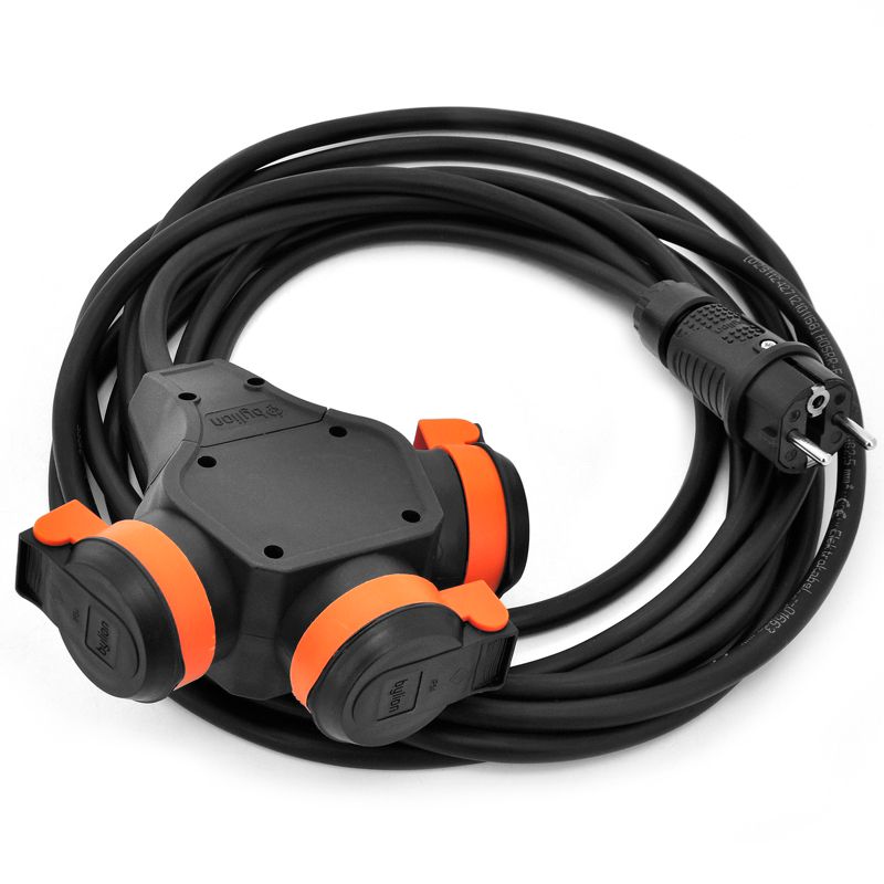 Przedłużacz ogrodowy ELS Elektrotechnika 2OW16153TR rozdzielacz gumowy 3x230V IP54 H05RR-F 3x2,5 mm2, czarno-pomarańczowy, 15 m.
