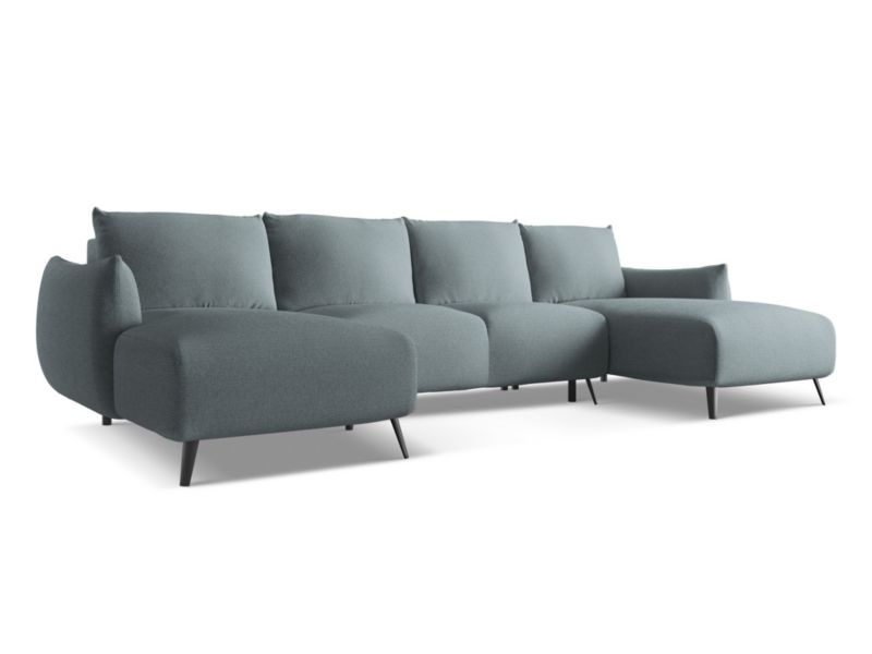Sofa panoramiczna z funkcją spania Makamii Malie z tkaniny szenilowej 317x162 cm jeans 1 szt.