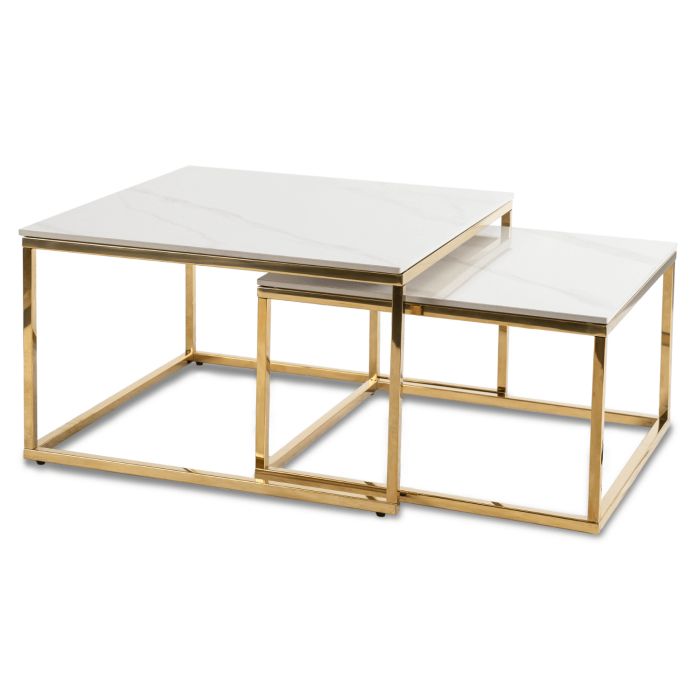 Zestaw Stolików Kawowych Tenor Mebel Elite Ceramiczny Biały Marmur/ Złoty 1 kpl