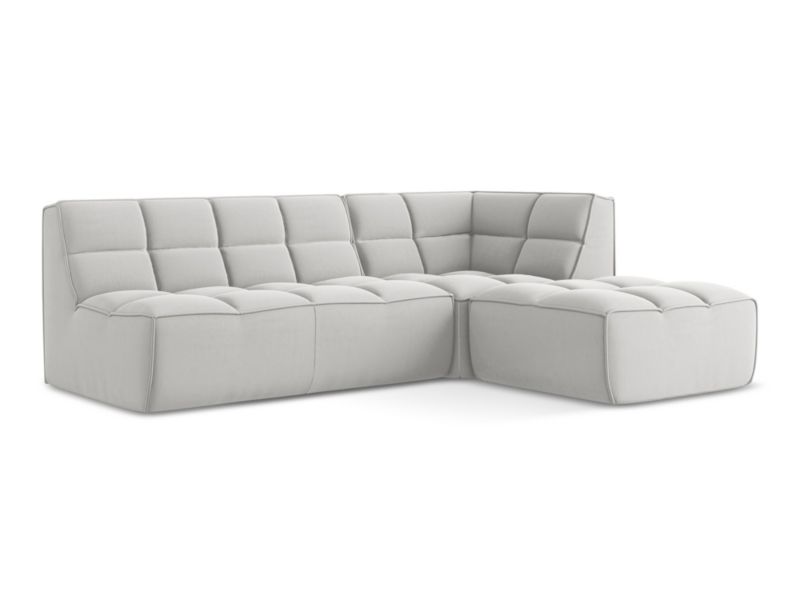 Modułowy narożnik uniwersalny Makamii Kalai z tkaniny welwetowej 258x178 cm srebrny 1 szt.