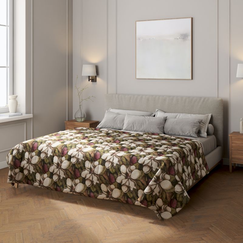 Narzuta pikowana w pasy Dekoria 130 x 210 cm beżowo-zielony motyw kwiatowy 1 szt.
