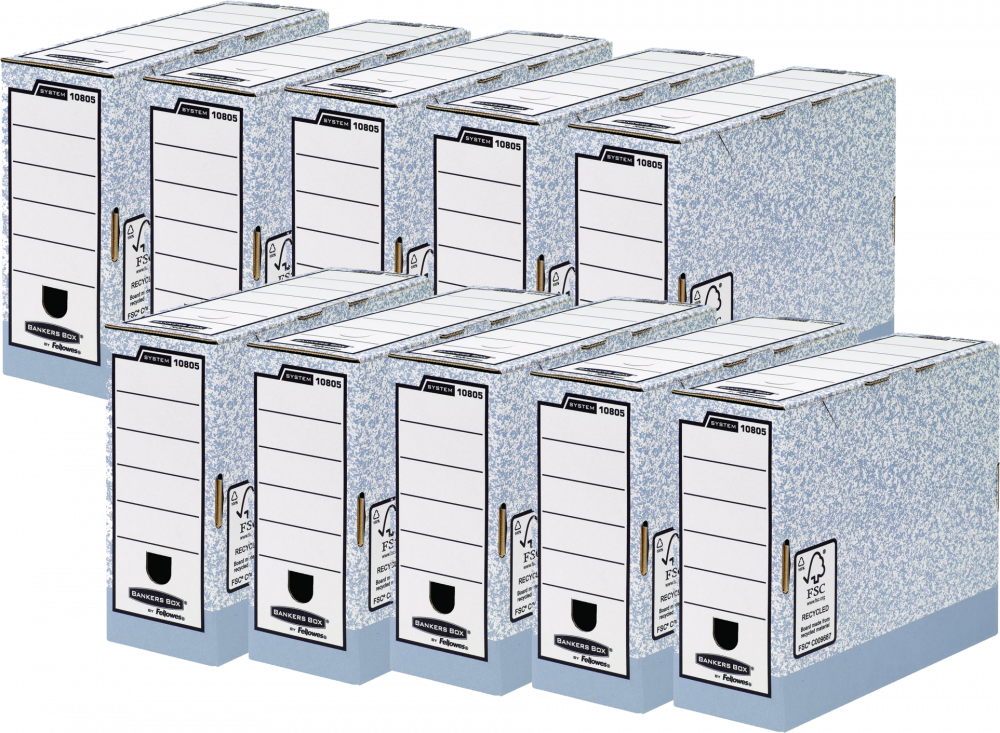 10x Pudło archiwizacyjne Fellowes BANKERS BOX SYSTEM, do luźnych dokumentów, 100mm, szary
