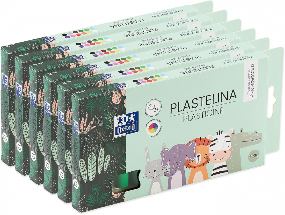 6x Plastelina Oxford Kids, mix kolorów, 12 kolorów, 200 g