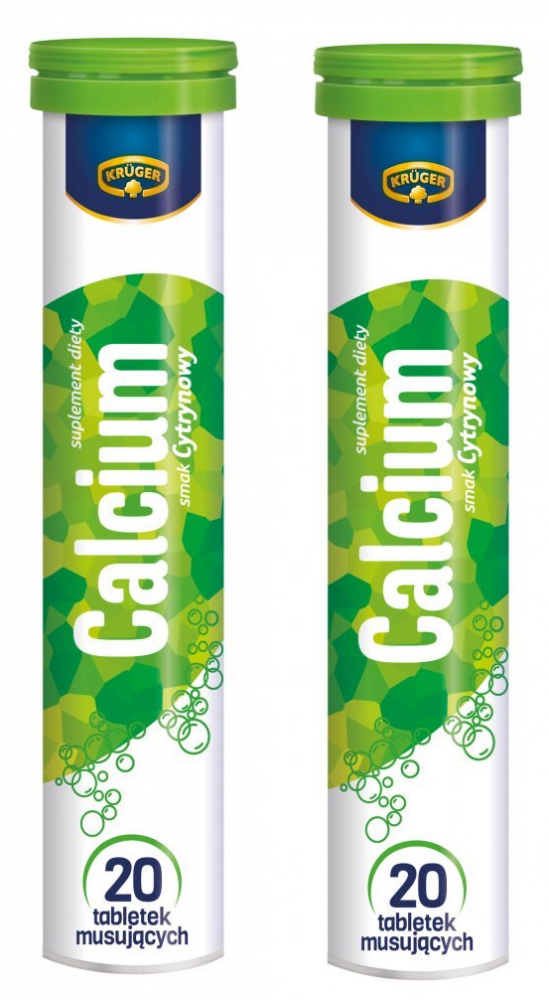 2x tabletki musujące Krüger, calcium, cytrynowy, 84g, 20 tabletek