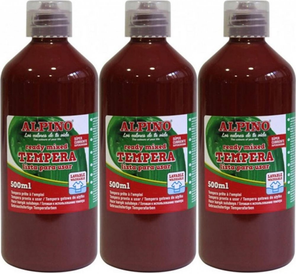 3x Farba plakatowa Alpino, w butelce, 500ml, brązowy