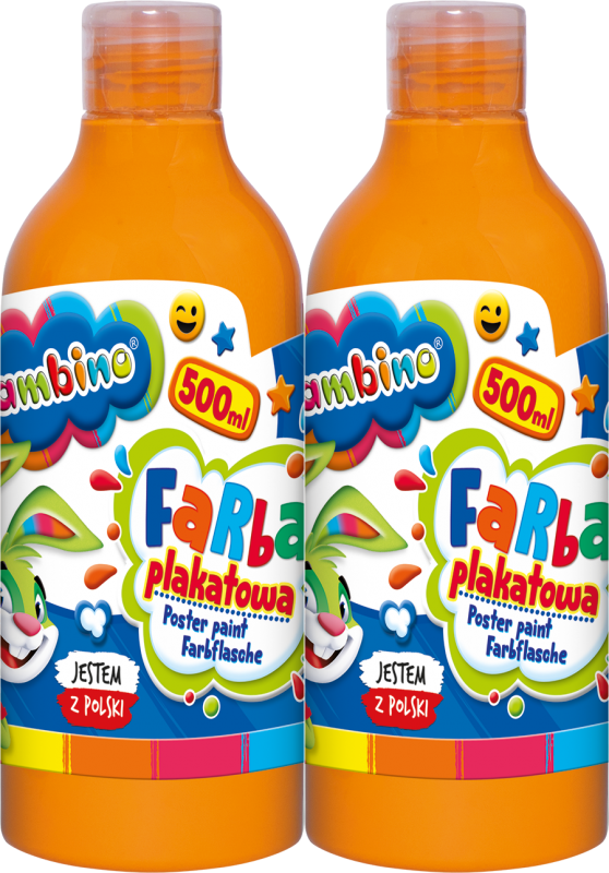 2x Farba plakatowa Bambino Zwierzaki Uczniaki, w butelce, 500ml, pomarańczowy