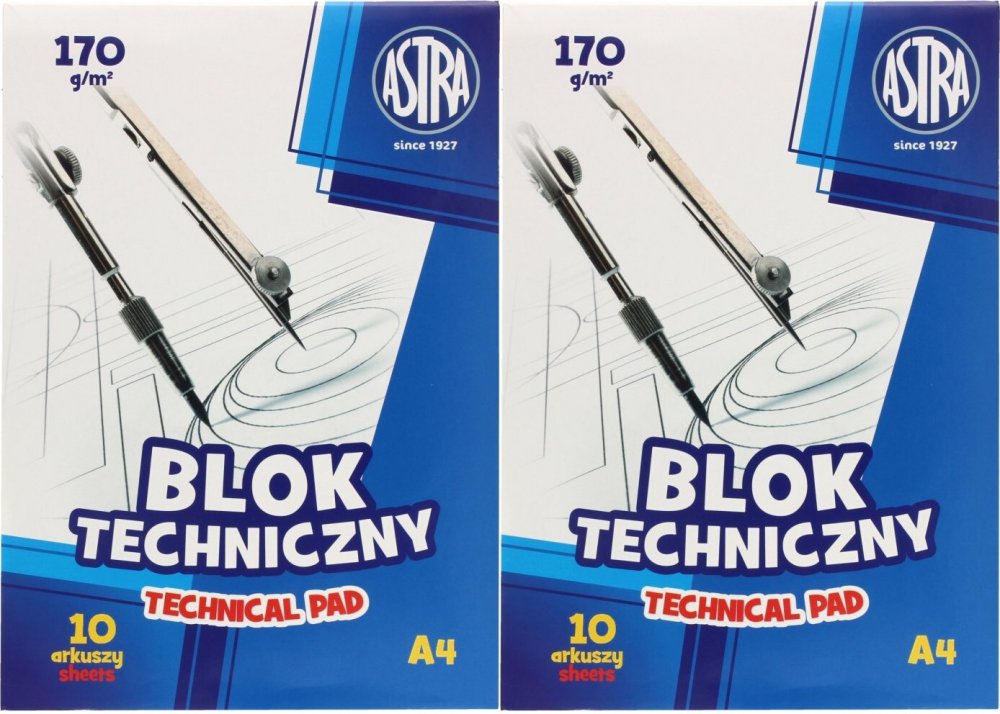 2x Blok techniczny Astra, A4, 10 kartek, biały