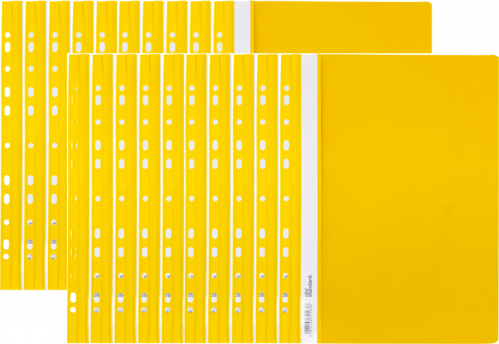 100x skoroszyt plastikowy oczkowy Ofix Standard, twardy, A4, PVC, do 200 kartek, żółty