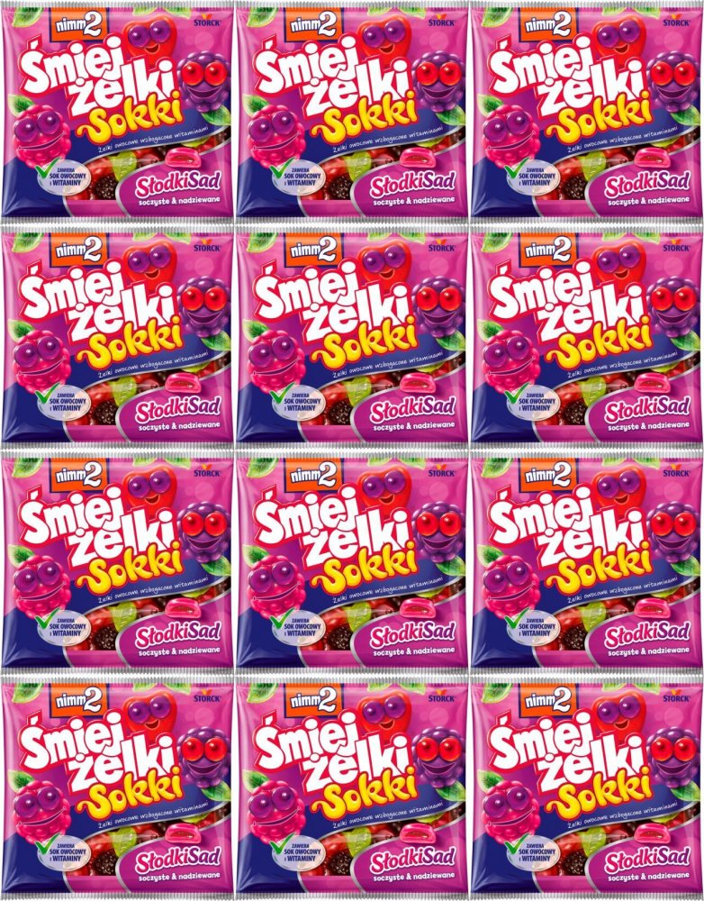 12x Żelki Storck Nimm 2 Śmiejżelki Sokki Słodki Sad, mix smaków owocowych, 100g
