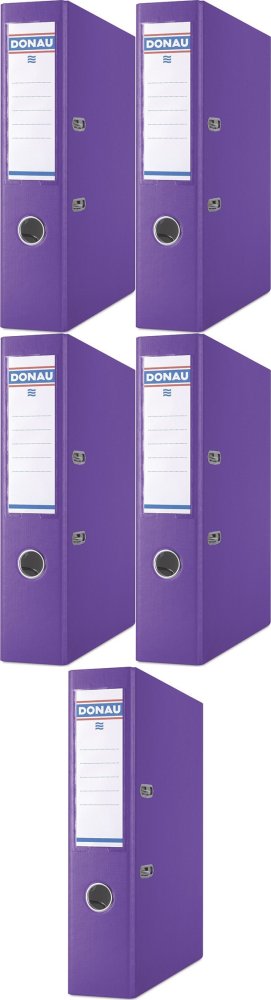 5x Segregator A4 Donau Master, 75mm, do 500 kartek, fioletowy