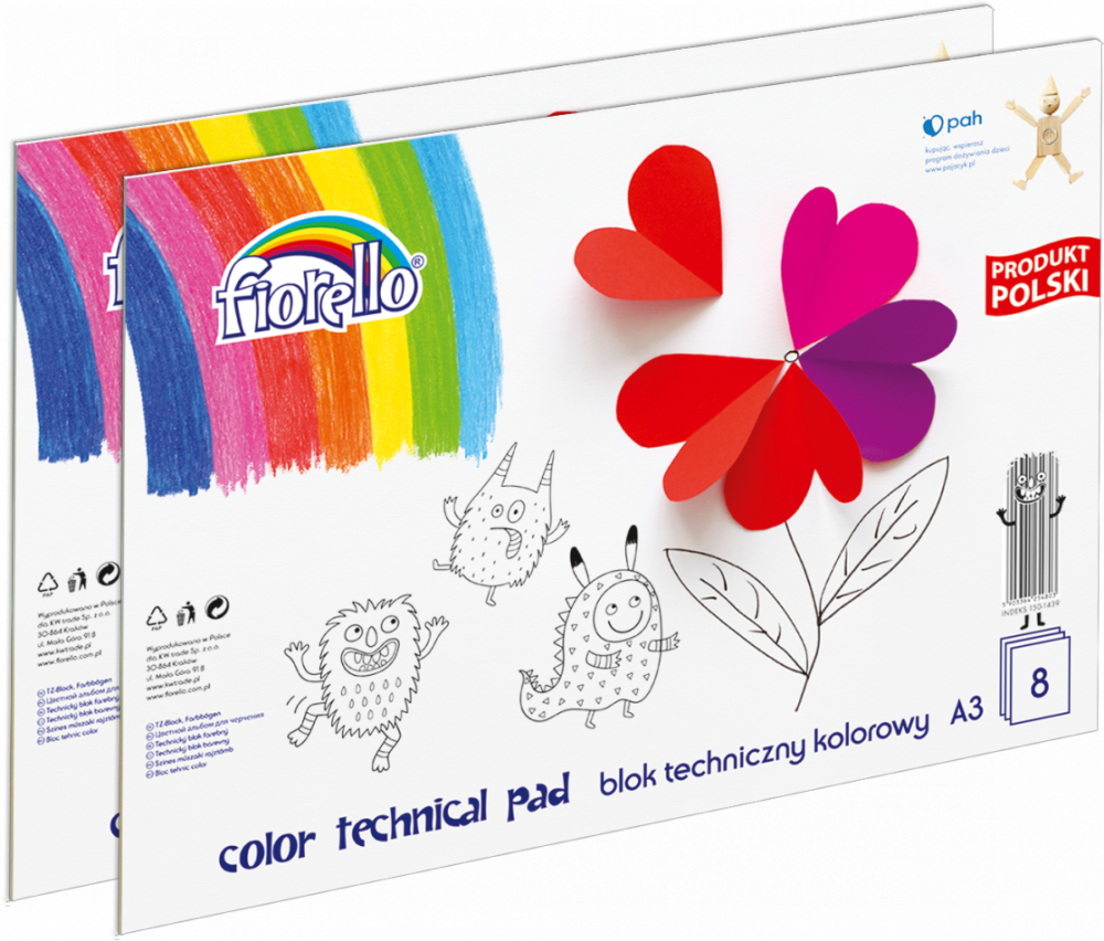 2x Blok techniczny kolorowy Fiorello, A3, 8 kartek, kolorowy
