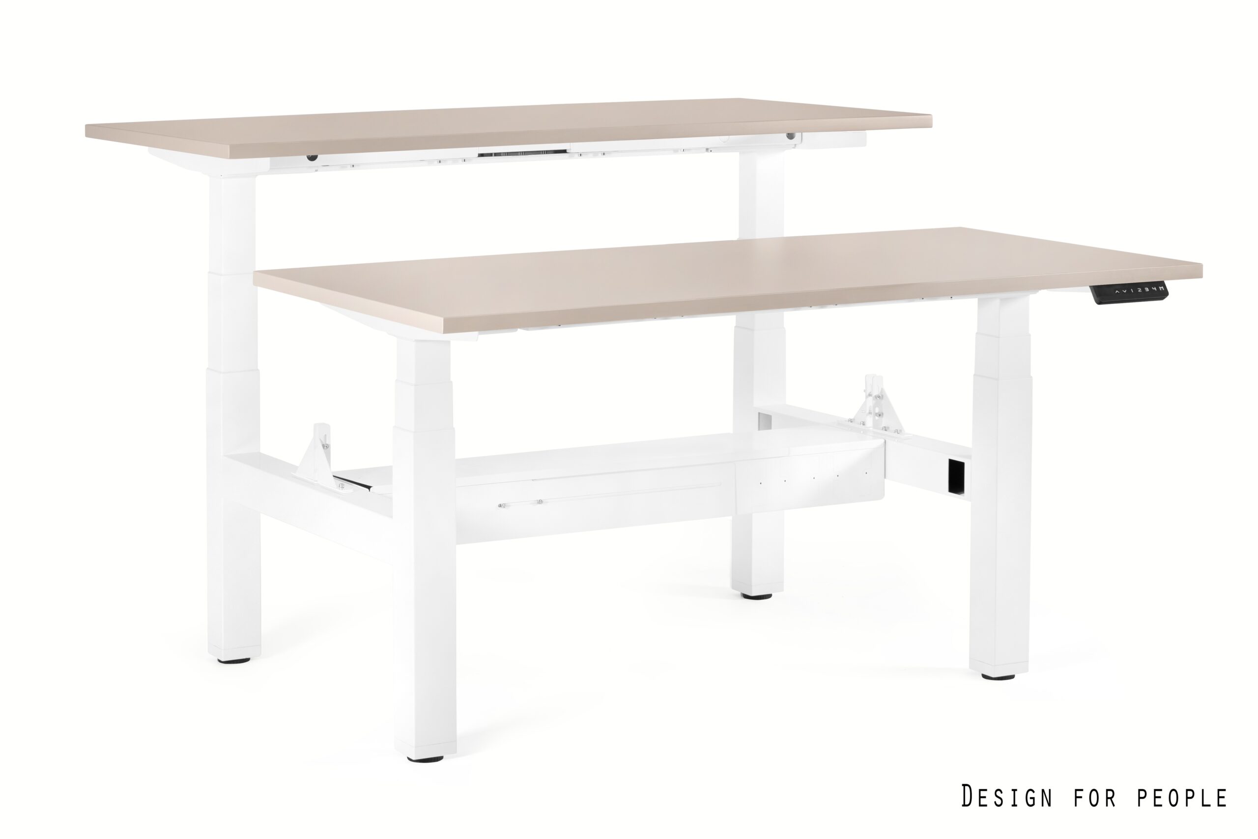 FIGHTER DOUBLE DESK podwójne biurko elektryczne, biały stelaż, blat 4 kolory (Wymiary blatu: 2 (140 x 70), Kolor blatu: YZ-14 beżowy)