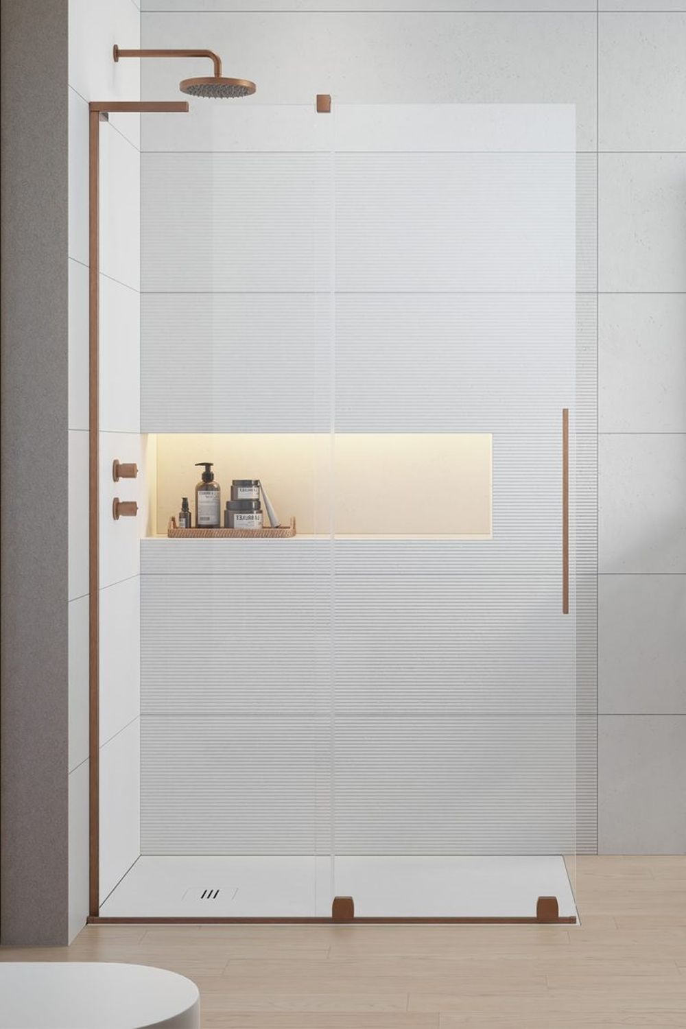 Radaway Furo SL Brushed Copper Walk-In drzwi prysznicowe 100 cm lewe miedź szczotkowana/szkło przezroczyste 10306538-93-01L/10110494-01-01