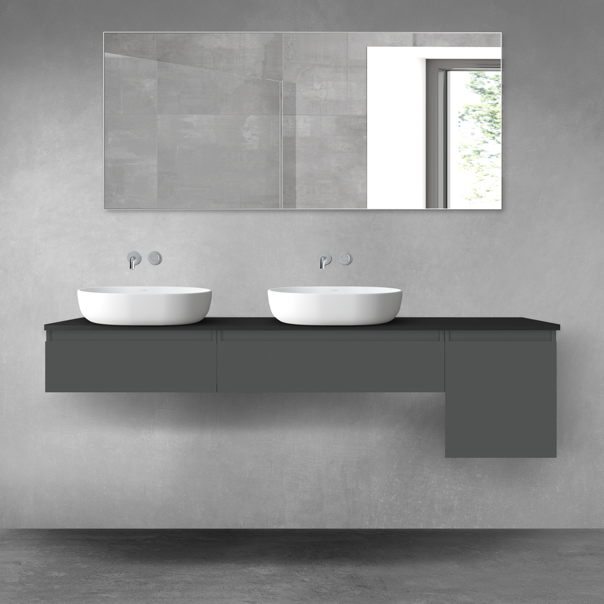 Oltens Vernal zestaw mebli łazienkowych 180 cm z blatem grafit mat/czarny mat 68544400 - Wysyłka w 24h