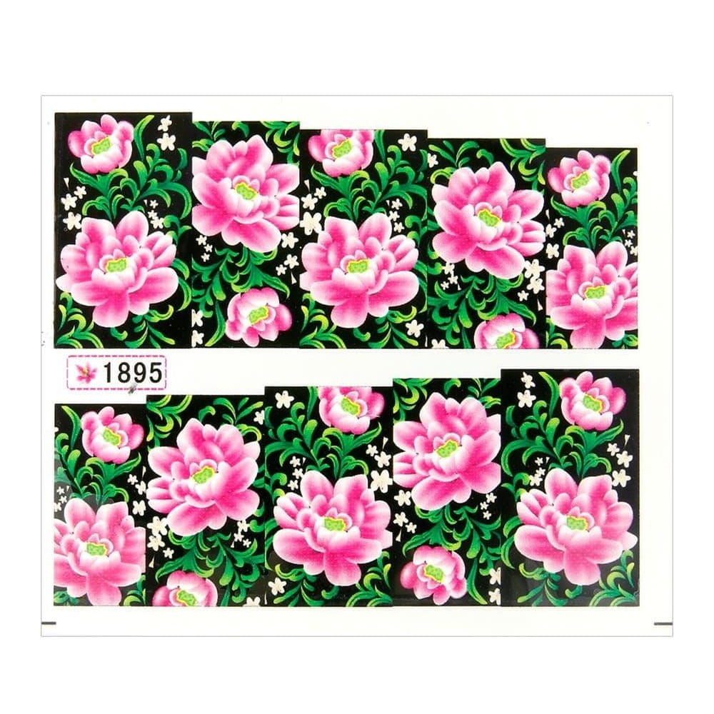 Naklejki wodne do paznokci arkusz 6,5 x 5,5 cm na 10 palców yb Nr 1895