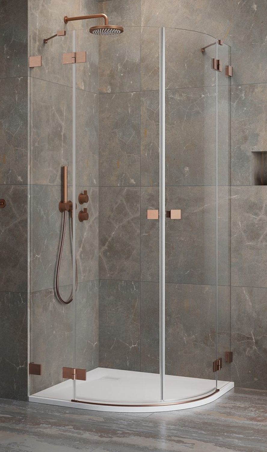 Darmowa Dostawa - Kabina prysznicowa część lewa 90x90 cm półokrągła Radaway Essenza Pro Brushed Copper PDD 100950909301L