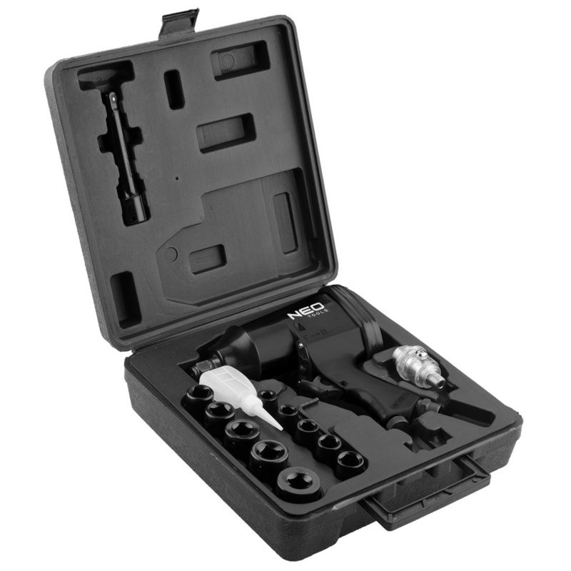 Klucz udarowy NEO TOOLS pneumatyczny, 1/2", 320 Nm, zestaw z nasadkami 1 kpl