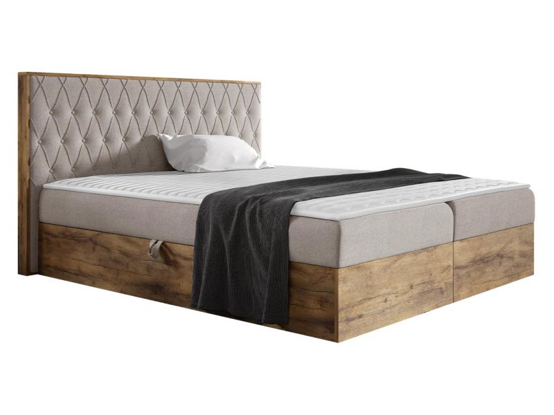 Łóżko kontynentalne MIRJAN 24 Wood 6 160x200 dąb lancelo/zimny beż 1 szt.