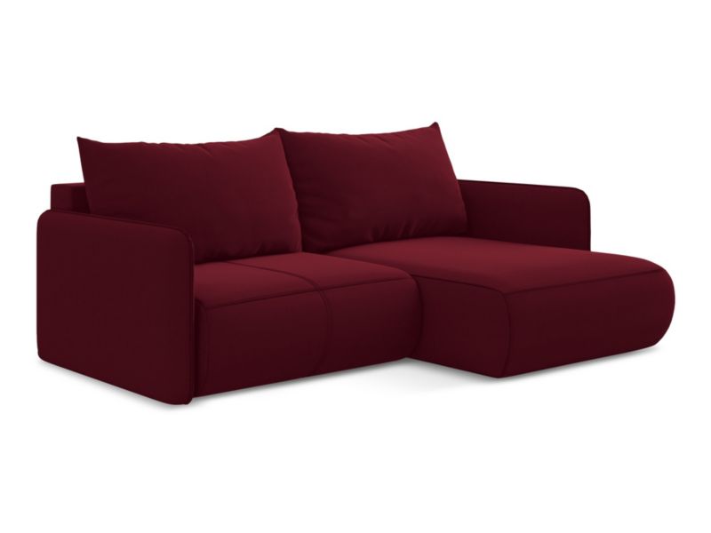 Narożnik prawostronny z funkcją spania Makamii Nanea z tkaniny welwetowej 207x148 cm burgundowy 1 szt.