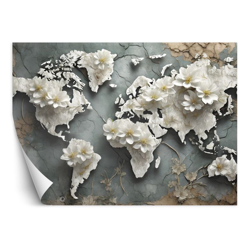 Fototapeta Feeby Mapa świata Kwiaty Retro 100x70 1 szt
