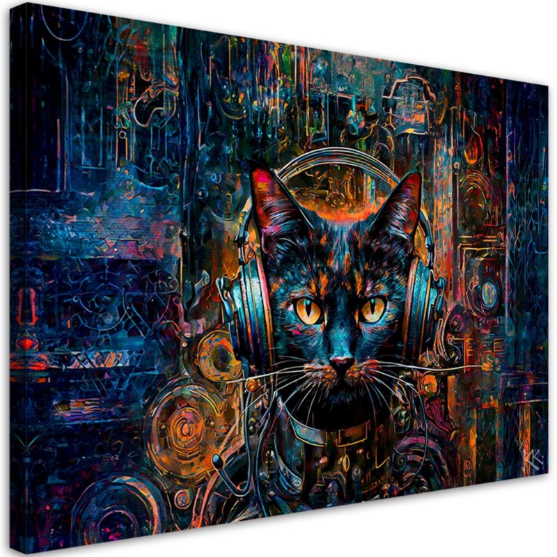 Obraz do salonu sypialni Feeby Kot DJ Abstrakcja Kolorowy 60x40 cm 1szt