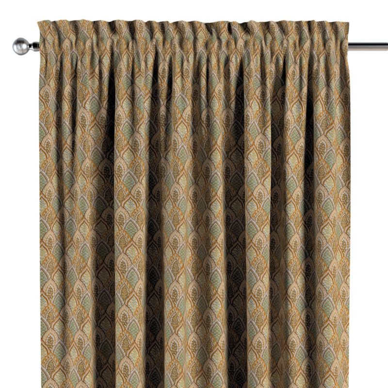 Zasłona na kanale z grzywką 1 szt. 130 x 245 cm Dekoria beżowo-zielony motyw roślinny 1 szt.