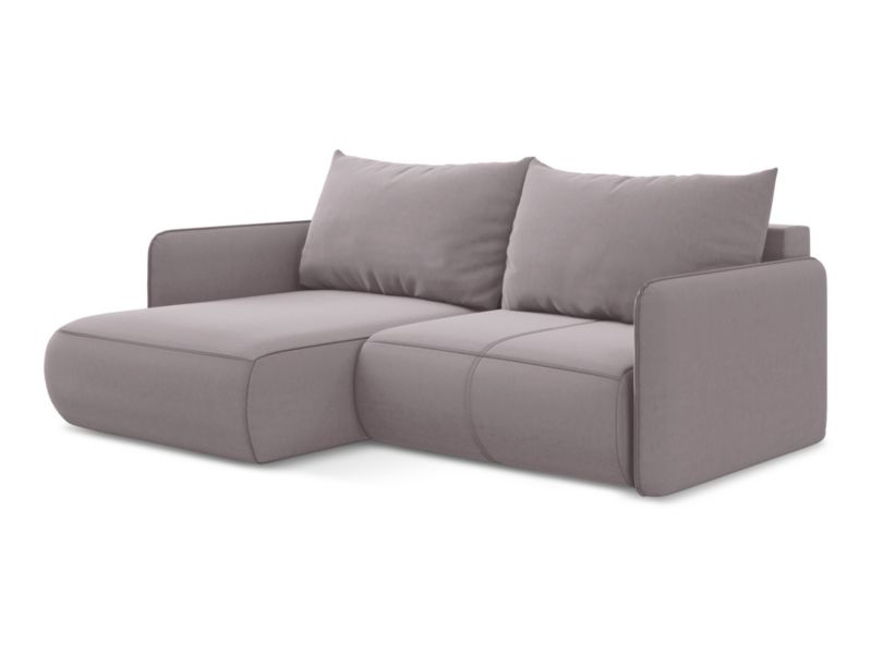 Narożnik lewostronny z funkcją spania Makamii Nanea z tkaniny welwetowej 207x148 cm lawendowy 1 szt.