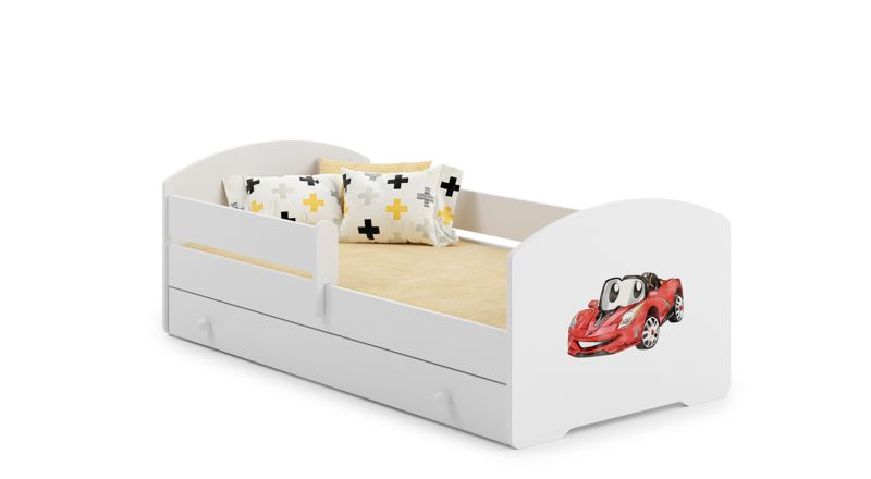 Łożko dziecięce Kobi LUK z szufladą i barierką 160x80 Kobi Auto chorągiewką 1 szt.