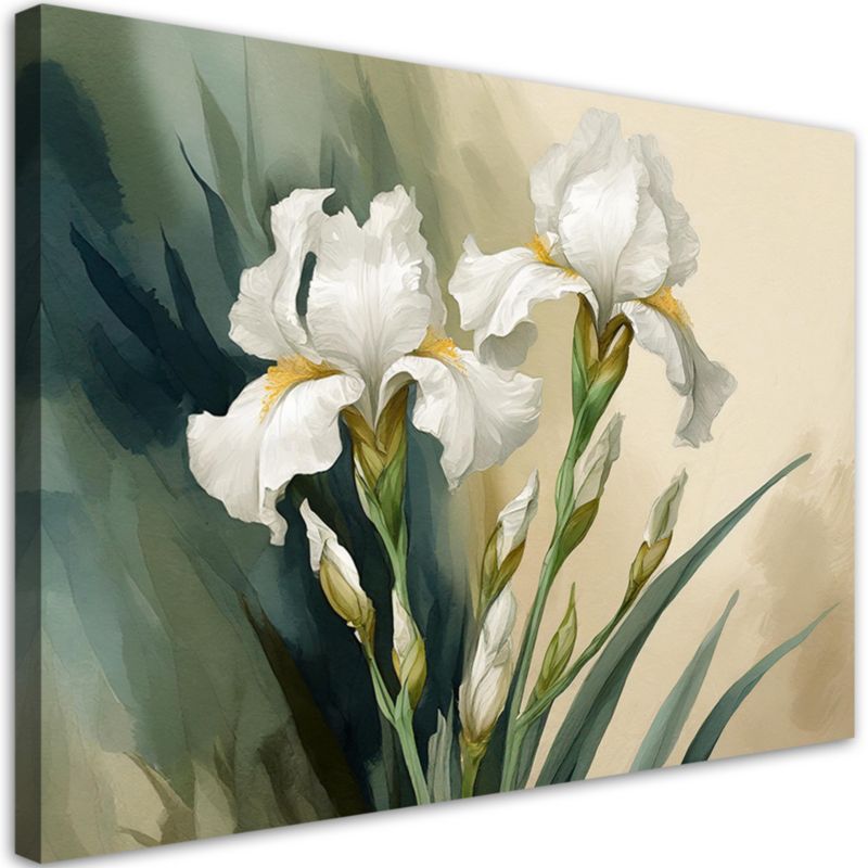 Obraz do salonu sypialni Feeby Białe Irysy Kwiaty Beżowy 100x70 cm 1szt