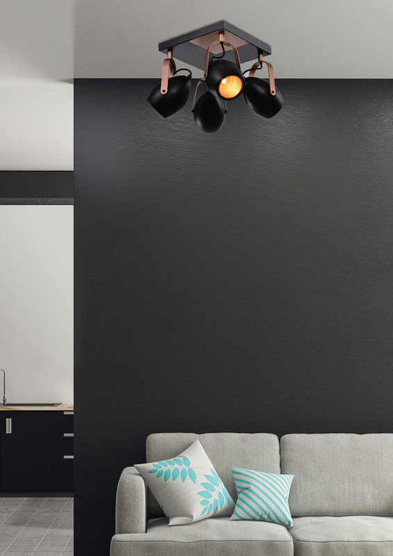 Lampa czarno-miedziana regulowana plafon E14 4x40W Anica